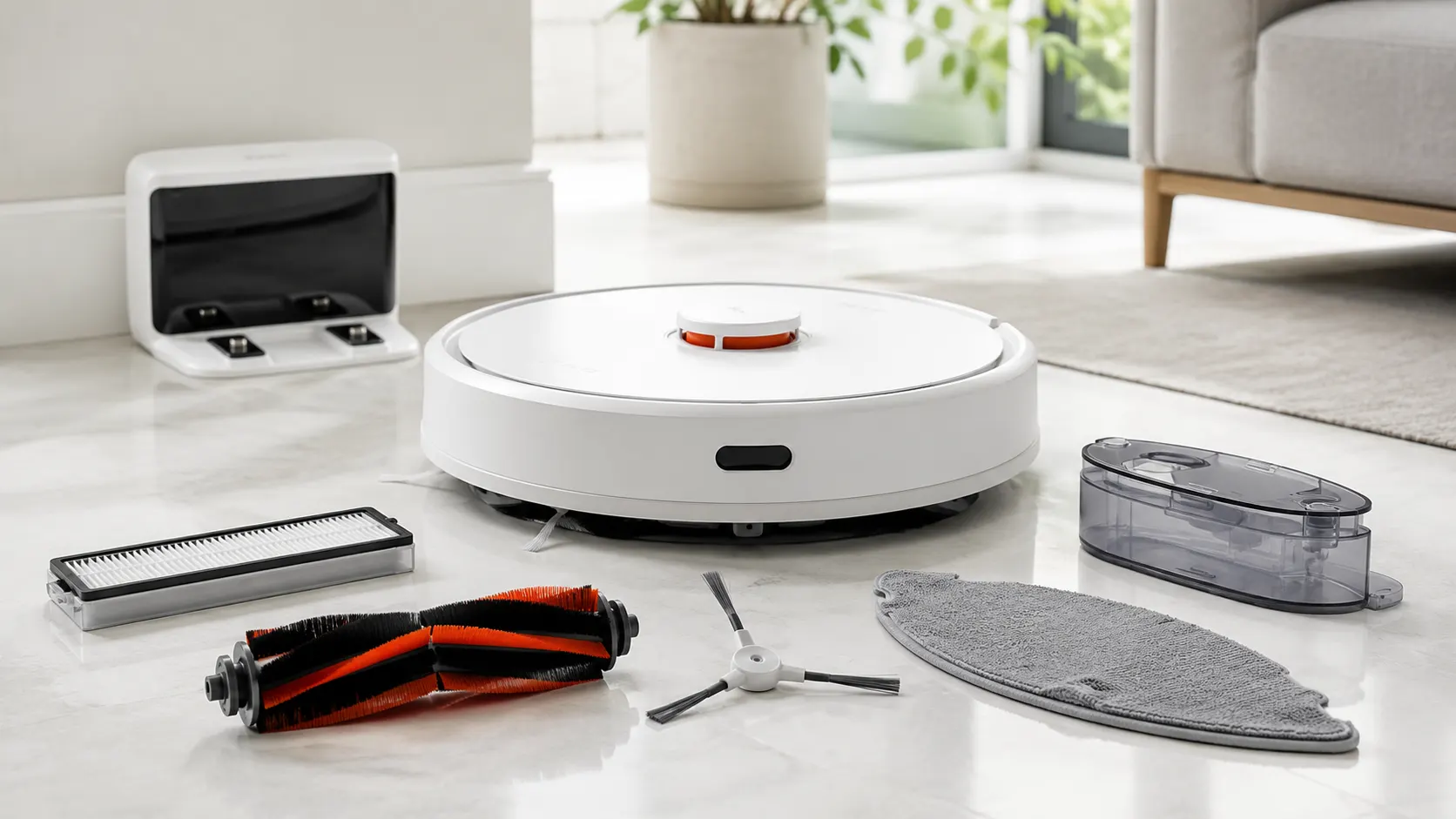 Entretien d'un robot aspirateur avec filtres brosses et station