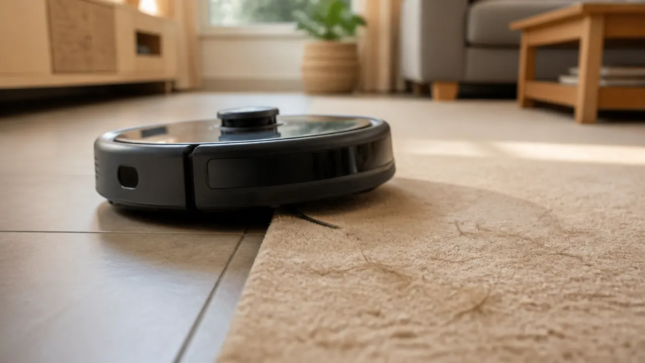 Robot aspirateur poils animaux tapis Robot aspirateur passant d'un sol dur à un tapis avec poils d'animaux