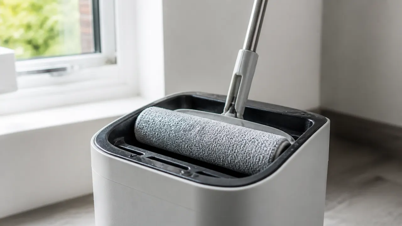Séchage de la serpillère dans un endroit ventilé Rouleau de lavage humide qui sèche dans un endroit sec et aéré